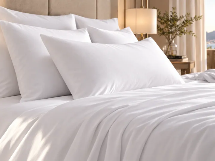 Jogo de lençóis brancos para uma cama de hotel